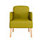 Fauteuil vert clair avec pieds en bois, sur fond blanc.