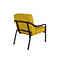 Fauteuil jaune avec cadre en métal noir, prise de vue arrière.