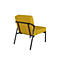 Fauteuil jaune avec cadre noir. Le dossier et l'assise sont rectangulaires.