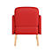 Roter Sessel, Ansicht von hinten. Holzbeine, minimalistisches Design.