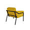 Gelber Sessel mit schwarzem Metallgestell, von hinten gesehen.