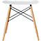 White stool with wooden legs and black struts. The design is modern and minimalist.