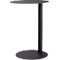 Table d'appoint noire avec une base ronde, un support cylindrique et un plateau rond.