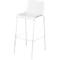 Tabouret de bar blanc avec assise incurvée et pieds en métal élégants. Le tabouret est posé sur un fond neutre.