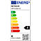 Energielabel einer Lampe mit Buchstaben A bis G. Die Lampe hat die Energieeffizienzklasse F. 8 kWh/1000h. Mit QR-Code.