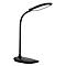 Schwarze LED-Schreibtischlampe, gebogen, mit Touch-Bedienfeld.