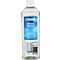 Transparante fles met blauw etiket, met 'Premium Universal Descaler'. Afdrukken van waterkoker en koffiezetapparaat.