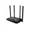 Schwarzer Mercusys WLAN-Router mit vier externen Antennen vor weißem Hintergrund.