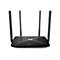 Schwarzer Mercusys WLAN-Router mit vier externen Antennen vor weißem Hintergrund.