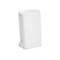 Weißer Mercusys Router mit geriffelter Front und vertikalen LED-Anzeigen auf weißem Hintergrund.