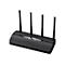 Schwarzer Mercusys WLAN-Router mit vier Antennen vor weißem Hintergrund.