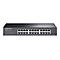 Schwarzer 24-Port Gigabit-Netzwerk-Switch von Mercusys mit Front-LEDs und Anschlüssen vor weißem Hintergrund.