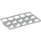 Gray plastic divider with rectangular grid for cutlery or accessories.