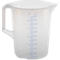 Transparenter 5-Liter-Messbecher aus Kunststoff mit blauer Skalierung in Litern und Millilitern.
