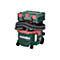 Metabo ASA 20 L PC Nass-/Trockensauger mit aufgesetzter Werkzeugbox auf weißem Hintergrund.