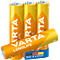 VARTA brand batteries in yellow and orange. Inscription: Longlife, Made in Germany. A plus sign is visible.