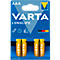 Battery pack with VARTA batteries, yellow-gold, on a blue background.