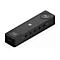 Appareil noir rectangulaire avec des boutons, des prises et des logos. Connexion Bluetooth sans fil, port mini USB.