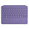 Clavier lilas avec touches carrées et un pavé tactile.