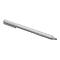 Silberner Eingabestift mit Clip und seitlichen Tasten vor neutralem Hintergrund.