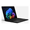 Schwarzes Laptop mit Regenbogen-Hintergrund, von der Seite gesehen, auf weißem Grund.