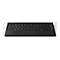 Schwarzes Tablet-Tastatur-Cover mit integriertem Touchpad und Stift-Halterung vor neutralem Hintergrund.