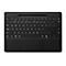 Schwarze Tablet-Tastatur mit Touchpad in der Draufsicht auf weißem Hintergrund.