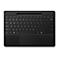 Schwarzes Tablet-Tastatur-Cover mit Touchpad und Stiftablage in der Ansicht von oben.