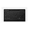 Schwarze Tastatur-Abdeckung für ein Tablet von oben gesehen, mit Fokus auf die Tasten und eine Stiftmulde.