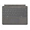 Draufsicht auf eine graue Microsoft Surface Tastatur mit Touchpad vor weißem Hintergrund.
