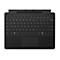 Schwarze Surface-Tastatur mit QWERTY-Layout und integriertem Touchpad in der Draufsicht.