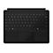 Schwarzes Microsoft Surface Keyboard mit QWERTY-Tastenlayout und integriertem Touchpad auf weißem Hintergrund.