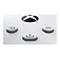 Gros plan sur les boutons blancs de la manette Xbox. Logo en haut, en dessous les boutons avec des symboles : écran, menu et flèche vers le haut.
