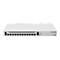 Weißer MikroTik Cloud Core Router CCR2004-1G-12S+2XS mit zahlreichen SFP-Anschlüssen vor weißem Hintergrund.