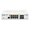 Weißer MikroTik Cloud Router Switch CRS112-8P-4S-IN mit 8 Ethernet- und 4 SFP-Ports auf weißem Hintergrund.