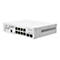 Weißer MikroTik Netzwerk-Switch CSS610-8G-2S+IN mit acht Ethernet-Ports und zwei SFP-Plus-Steckplätzen.