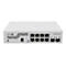 Weißer MikroTik Cloud Switch CSS610-8G-2S+IN mit acht Ethernet-Ports und zwei SFP-Plus-Steckplätzen.