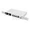 Weißer MikroTik Cloud Switch CRS504-4XQ-IN mit Rack-Montagewinkeln und Anschlüssen auf einer weißen Fläche.