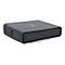 Dunkelgraue Set-Top-Box mit abgerundeten Ecken und beleuchtetem Display. Logo oben rechts.