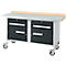 Mobiele werkbank Schäfer Shop Select PWi 150-0, multiplex beuken blad, met stalen afdekking, tot 400 kg, B 1500 x D 700 x H 840 mm
