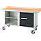 Mobiele werkbank Schäfer Shop Select PWi 150-1, beuken multiplex blad, met stalen rand, tot 400 kg, B 1500 x D 700 x H 840 mm