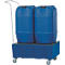 Blue transport trolley with two blue canisters. The trolley has wheels and a silver handle.