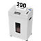White paper shredder with paper feed. The paper says: 200 sheets of auto feed.