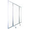 Mobile partition made of glass and aluminum, on wheels.
