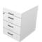 White chest of drawers with three drawers and silver handles.