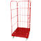 Red roll container with four wheels, isolated against a white background.