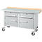 Mobile Werkbank Schäfer Shop Select PWi 150-0, Buche Multiplexplatte, mit Stahlabdeckung, bis 400 kg, B 1500 x T 700 x H 840 mm
