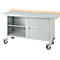Mobile Werkbank Schäfer Shop Select PWi 150-1, Buche-Dekor Multiplexplatte, mit Stahlabdeckung, bis 400 kg, B 1500 x T 700 x H 840 mm