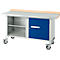 Mobile Werkbank Schäfer Shop Select PWi 150-1, Buche-Dekor Multiplexplatte, mit Stahlabdeckung, bis 400 kg, B 1500 x T 700 x H 840 mm