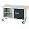 Mobile Werkbank Schäfer Shop Select PWi 150-1, Buche-Dekor Multiplexplatte, mit Stahlabdeckung, bis 400 kg, B 1500 x T 700 x H 840 mm